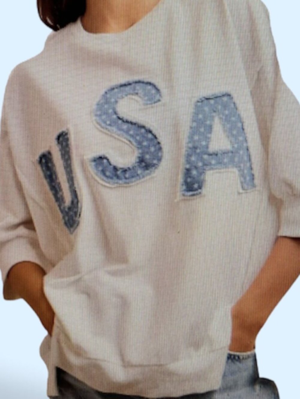 BIBI USA Letter Patchwork French Terry Top, Short Sleeves, NWT, XL, $35 FIRM